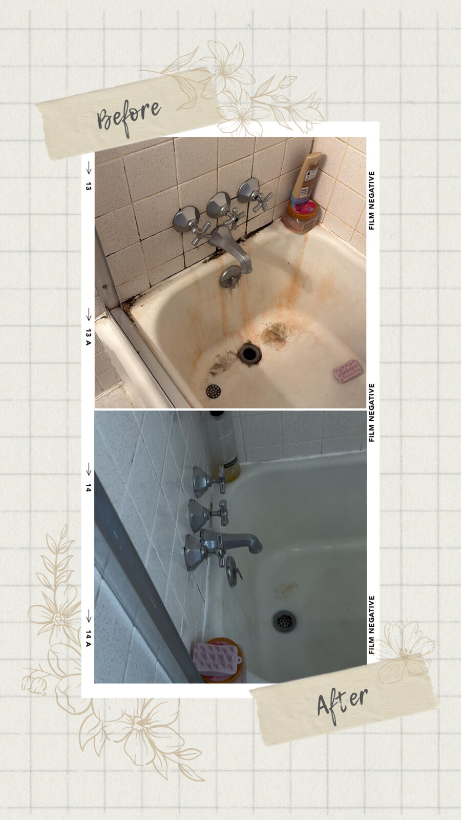Before and after: bathtub deep clean, rust and grime removed