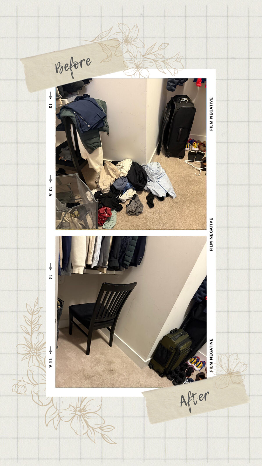 Before and after: closet organized and tidied