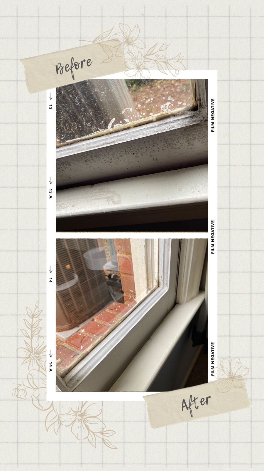 Before and after: window and sill cleaned inside and out