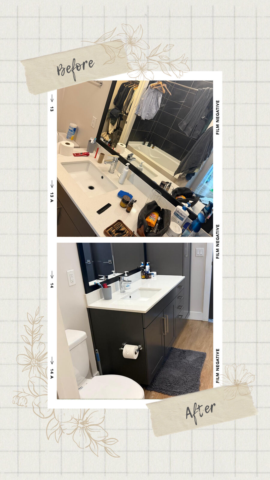 Before and after: bathroom vanity cleaned and decluttered